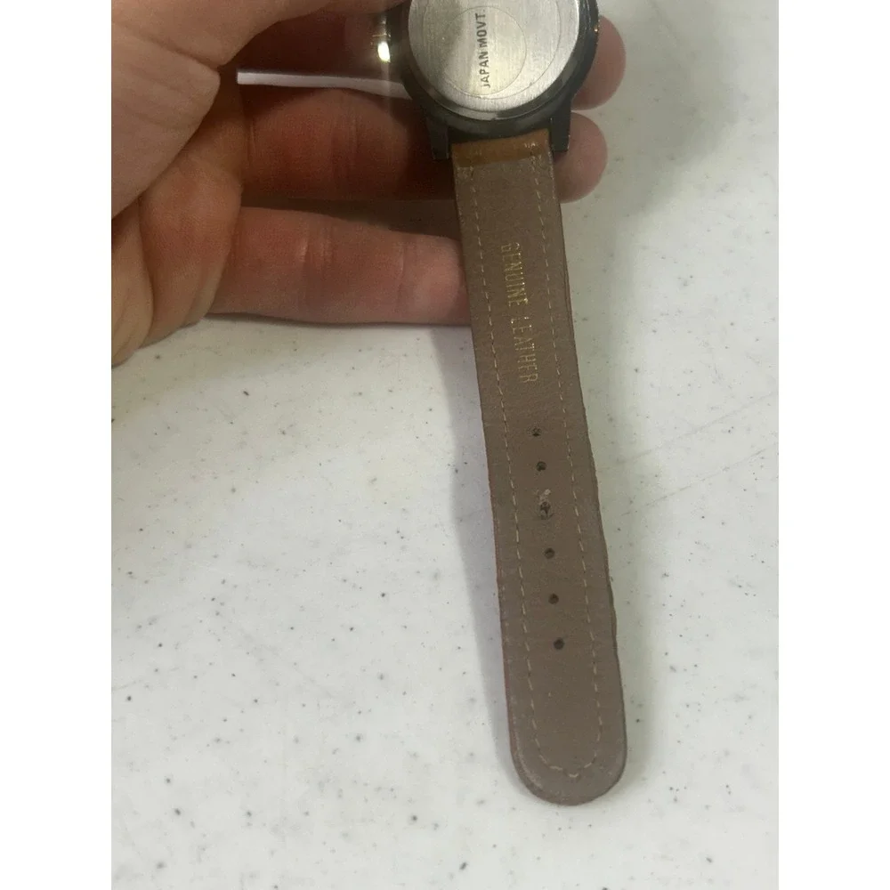 Enchanter Field Watch Black Dial Japan Quartz Tan Leather‎ Strap Compass Bezel